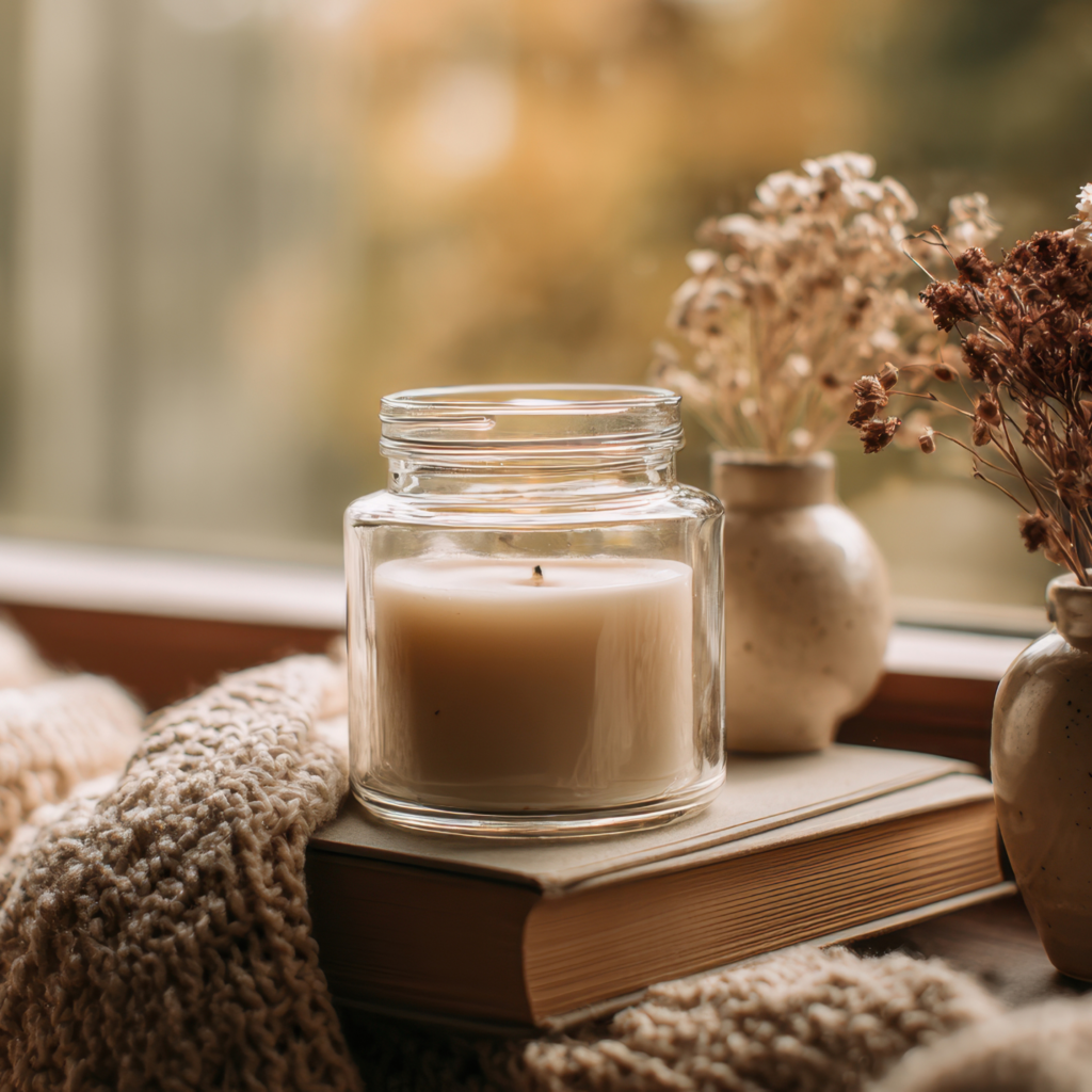 The calm of a candle lit in low light.
